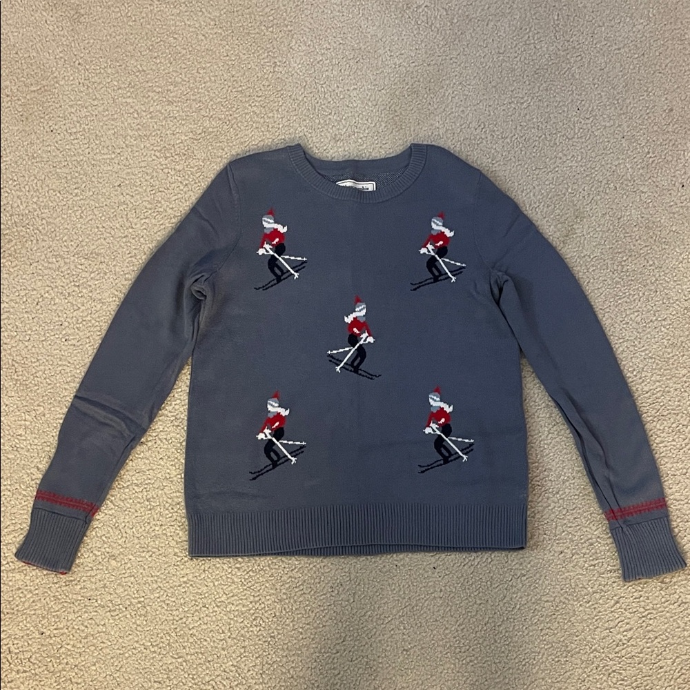 Abercrombie & Fitch Gray Sweater with Red & White Skiers